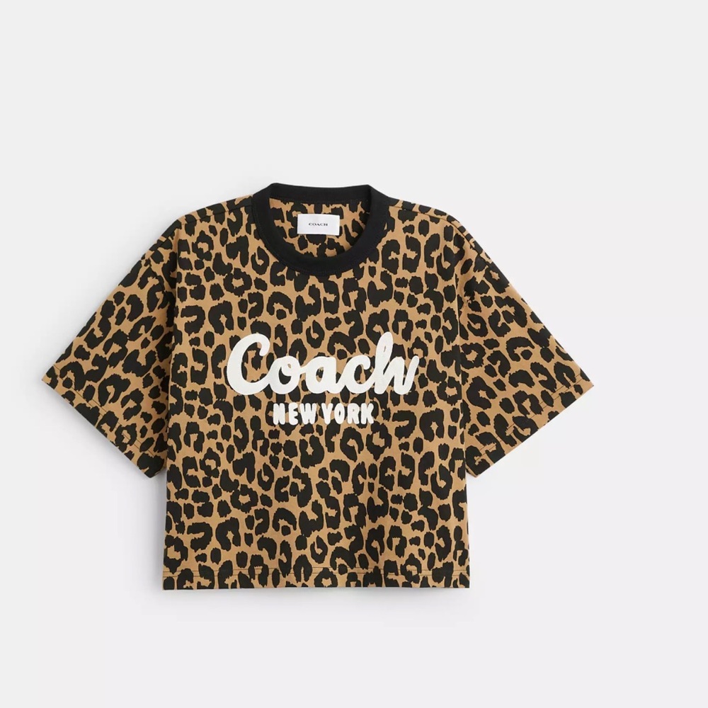 COACH Leopard Cursive Signature Cropped T Shirt